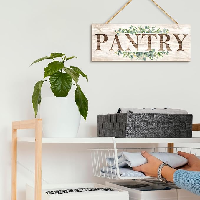 Pantry Sign Wall Decor, Pantry Wall Art with Plant Print, Rustic Farmhouse Wall Hanging Plaque Home Kitchen Decorative Pantry, 4.7 x 13.7 inches - Image 5