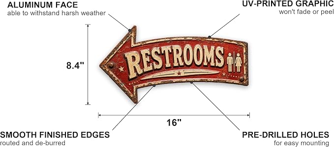Restrooms Left-Pointing Arrow Sign — Die-Cut Metal Directional Wall Decor | powder-coated metal, vintage, durable print, ready to hang - Image 2