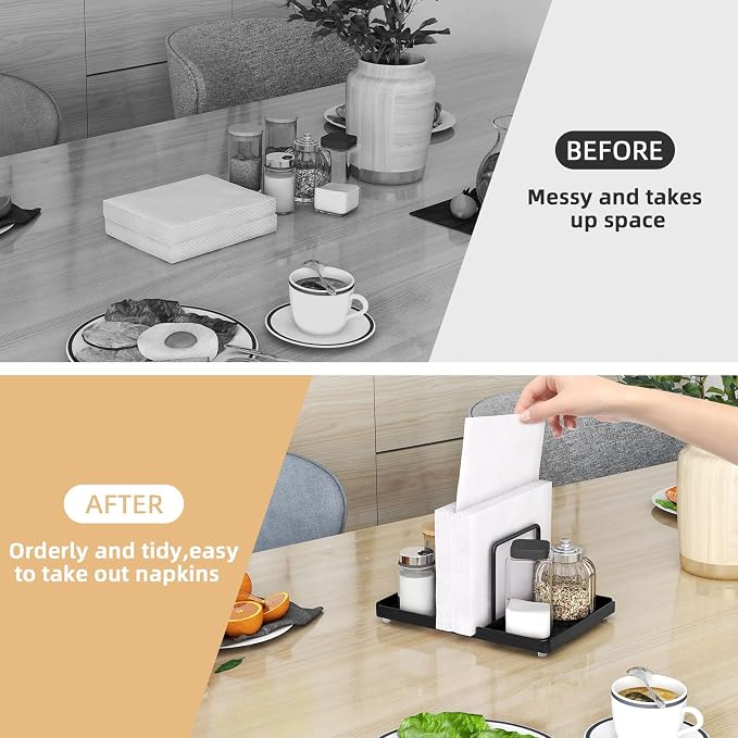 Napkin Holder for Table with Salt and Pepper Shakers Caddy, Black | Metal Napkin Holder, Standing Paper Napkin Storage for Kitchen Dining Table Decor - Image 7