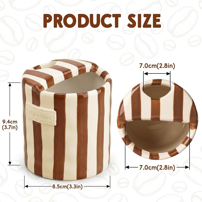 10oz Ceramic Coffee Mug with Sip Hole, Striped Espresso Cups for Hot & Cold Drinks and Microwave & Dishwasher & Freezer Safe, Ideal for Home Desk Kitchen Office Dorm Cafe Travel Daily - Brown - Image 4