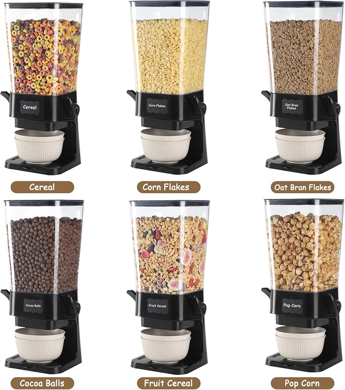 Cereal Dispenser Countertop with Cereal Bowls,16 Labels & Pen, Cereal Containers Storage, Candy Dispenser, Dry Food Dispenser For Pantry - Not Easy to Crush Food (Black, 2 Pack) - Image 7