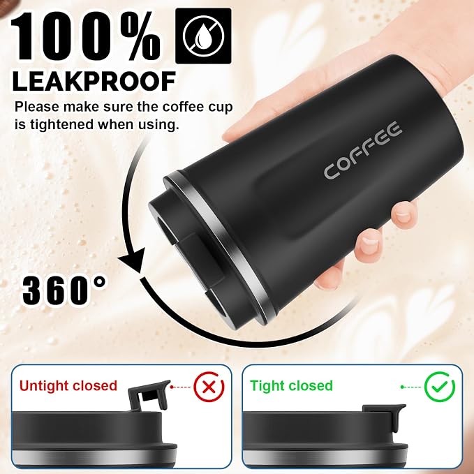 CS COSDDI 12 oz Stainless Steel Vacuum Insulated Tumbler - Coffee Travel Mug Spill Proof with Lid - coffee Cup for Keep Hot/Ice Coffee,Tea and Beer (Black) - Image 4
