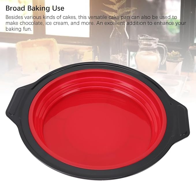 Cake Baking Pan, Silicone Cake Pan Foldable Press Type Quick Release Round Baking Pan for Layer Cake Cheese Cake Chiffon Cake (Red) - Image 2