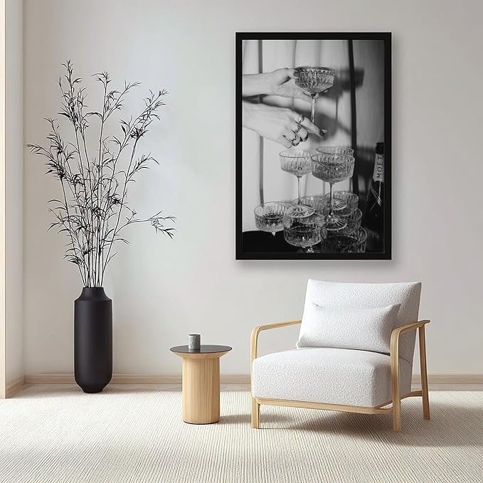 Champagne Glasses Wall , Black And White Art, Wine Glasses Poster, Bar Cart , Cocktail, Retro Photography, Bar Wall Decor Canvas Poster Wall Art Decor Print Picture Paintings for Living Room Bedroom D - Image 7