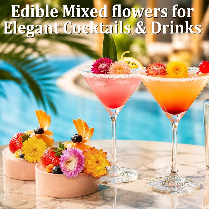 130+ Edible Dried Mixed Flowers for Cake Decorations - Food Grade Natural Color Strawflower, Dried Flower for Drink Toppers, Cocktail Garnish, Cupcakes & DIY Crafts - Image 6