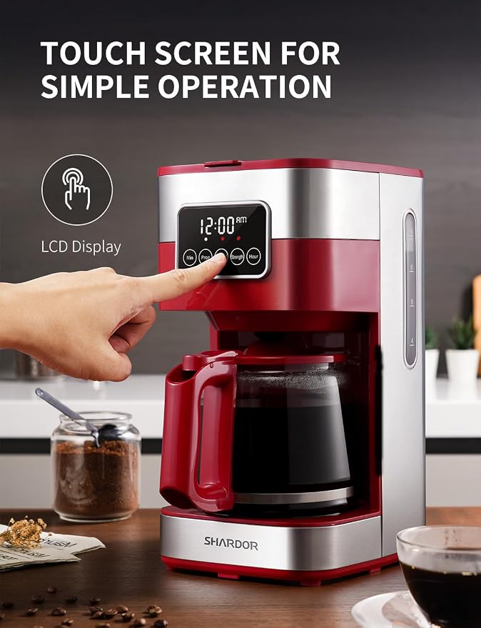 SHARDOR 10-Cup Programmable Coffee Maker, Regular & Strong Brew Drip Coffee Machine for Home and Office, Auto Shut Off, Permanent Filter (red) - Image 2