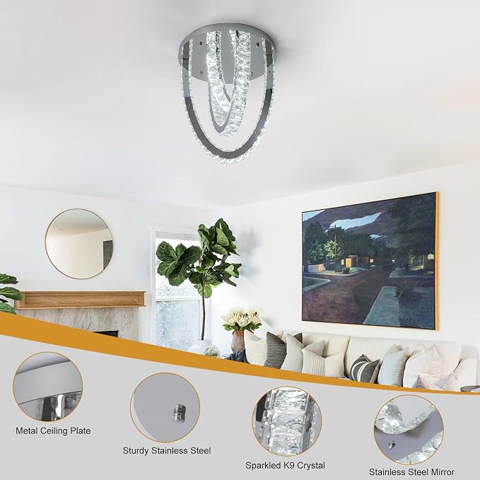 Modern Crystal Ceiling Light Chandelier, Flush Mount Lighting Fixture Pendant Ceiling Lamp Light for Living Room Bedroom Dining Room Hallway - Image 6