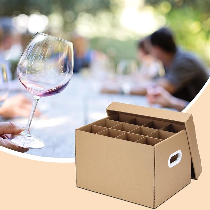 2 Pack Wine Glass Moving Boxes Kitchen Moving Boxes with Handle | Kitchen Kit with Lid for Dish Glassware, Glass Packing Boxes Packing Supplies for Moving, 15 x 12 x 10 Inches, Brown - Image 4
