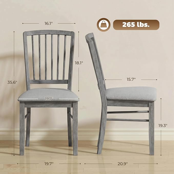 HOMCOM Farmhouse Dining Chairs Set of 2 Rubberwood Legs, Rustic Gray | Upholstered Linen Fabric, Kitchen Chairs, for Kitchen, Dining Room - Image 7