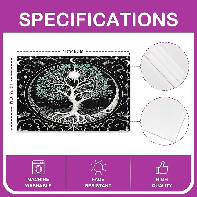 Feelyou Boho Exotic Tree Placemats Set of 4 for Girls Boys Kids 18"x12" Bohemian Botanical Placemat for Kitchen Dining Table Decor Indoor Outdoorative Sun Moon Table Place Mats, Galaxy Astrology Space - Image 4