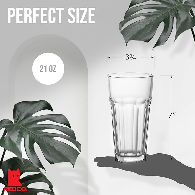 Red Co. Set of 4 Clear Glass 22 Fl Oz Drinking Highball Tumblers for Water, Juice, Beer, Cocktails - Image 5