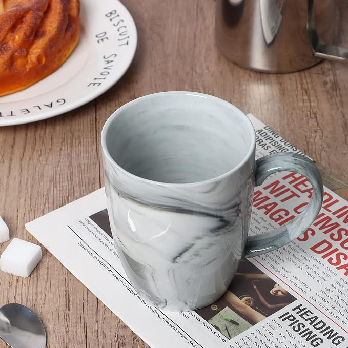 14 OZ Marble Coffee Mugs, M067 Novelty Marble Ceramic Cup for Home and Office, Microwave Dishwasher Safe, Set of 4, Gray - Image 4