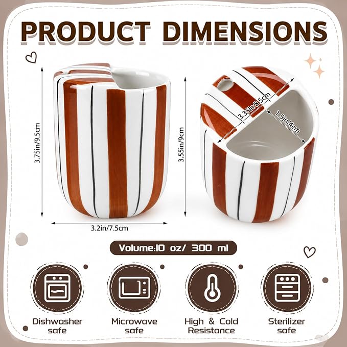 1 Pcs Ceramic Mug with Sip Hole 10 oz Novelty Brown Black Striped Coffee Mug Hand Painted Ceramic Cup Heat Resistant Non Slip Built in One Lid Handcraft Mugs for Coffee Lovers Gift - Image 2
