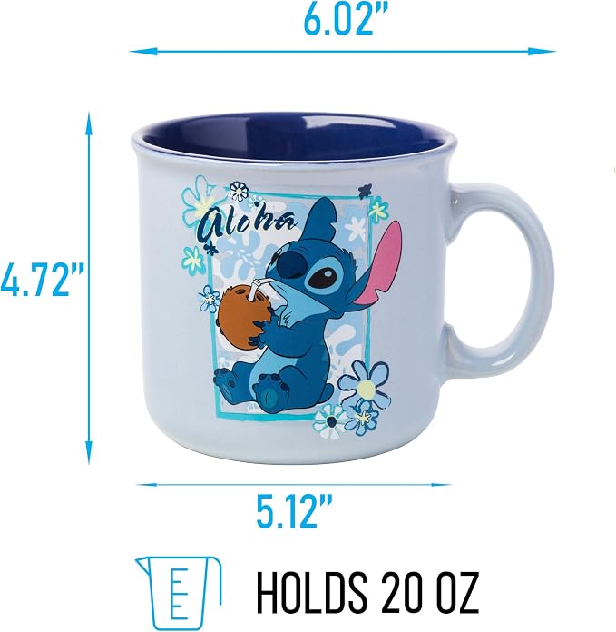Silver Buffalo Disney Lilo and Stitch Aloha Vibes, Ceramic Camper Mug, 20oz | Coconut Tropical Floral, 0.59 Liters - Image 2