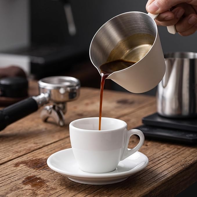 Coffee Measuring Device Espresso Measuring Cup Cup Pouring Cup With Ergonomic Side Handle And Suitable for home operations beverage labs tasting, Sand Beige, 100ML Single Spout - Image 2