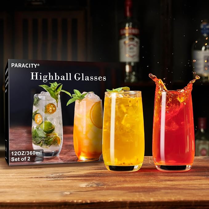 PARACITY Highball Glasses Set of 2, Drinking Glasses 12 Oz, Clear Glass Cups, Tall Tumbler Water Glasses, Glassware Set for Cocktail, Coffee, Mojitos | Clear drinking glassware for cocktails, coffee, mojitos and water, with a tall profile for home kitc... - Image 6