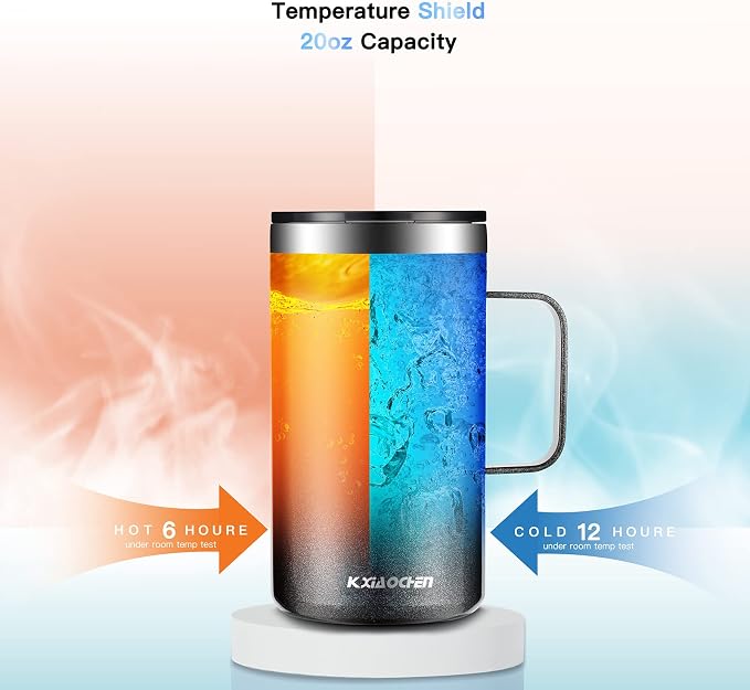 KXIAOCHEN 20 oz Insulated Coffee Mug, Coffee Cup with Lid and Wide Handle | 18/8 stainless steel, 6+ hours hot or 12+ hours cold, wide mouth, no-sweat exterior, for office, work, home and camping - Image 5