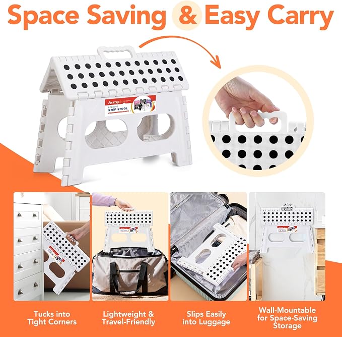 ACSTEP 9 Inch Folding Step Stool, 15 Inch Extra-Wide, 300 lbs, White | Non-Slip Heavy Duty Foldable Step Stool for Kids and Adults, Extra-Wide for Comfort and Stability, for Bathroom and Kitchen - Image 6