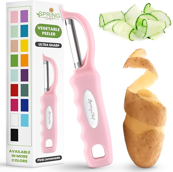 Spring Chef Swivel Vegetable Peeler with Soft Grip Handle, Pink Lemonade | Premium Potato Peeler w/ Ultra Sharp Stainless Steel Blades, Multifunctional Veggie Peeler for Apple, Carrot, Cucumber, Fruit by SpringChef