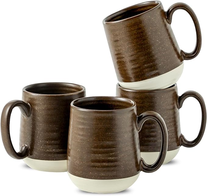 HASENSE Ceramic Coffee Mug Set of 4, 15 oz Coffee Cups with Big Handles, Large Latte Mugs for Men and Women, Christmas Cups for Tea, Hot Cocoa, Latte, Cappuccino, Dishwasher Microwave Safe, Brown by Hasense