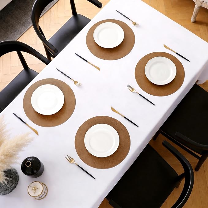 MOSAYT 13 Inch Round Vinyl Placemats Set of 4 - Faux Leather 100% Waterproof Oil-Proof Wipeable PU Place Mats, Heat Resistant Reversible Table Mats for Kitchen, Dining, Outdoor, Reddish Brown - Image 5