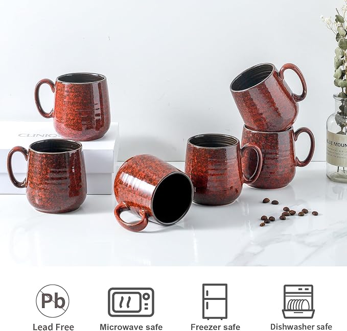 Hasense Coffee Mugs 8 oz, Ceramic Small Espresso Cups Set of 6, Mini Cups with Handle for Coffee, Tea and Cocoa, Modern Mugs for Mother's Day Gift, Dishwasher & Microwave Safe, Red - Image 2