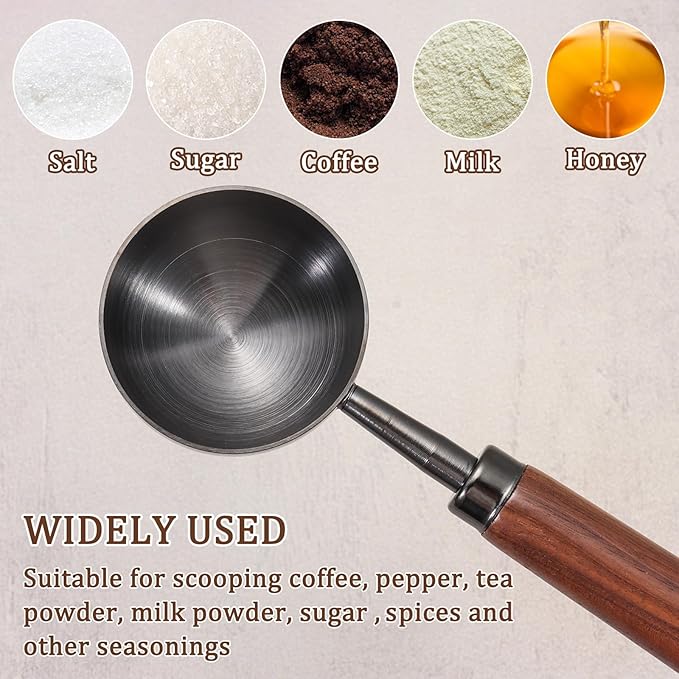 Vintage Coffee Scoop 10g/30ml Capacity Retro 304 Stainless Steel Coffee Measuring Spoon Walnut Wooden Handle Coffee Scoop Kitchen Utensil for Measuring Scooping Tea Coffee Spices (Long Handle)