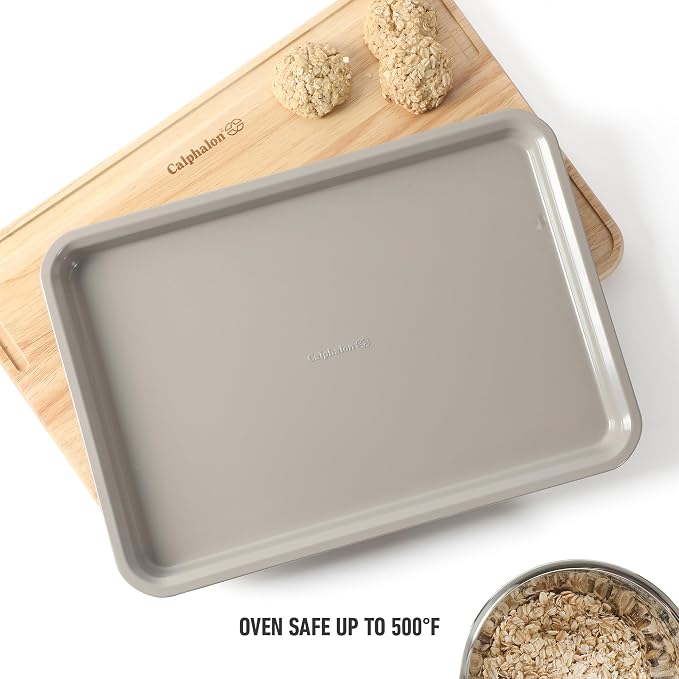 Calphalon alphalon Legacy 15 x 10 Inch PFA Free Nonstick Cookie Sheet Baking Pan in Taupe, Durable Heavy Gauge Steel Bakeware for Even Heating, Oven Safe Baking Tray for Cookies - Image 7