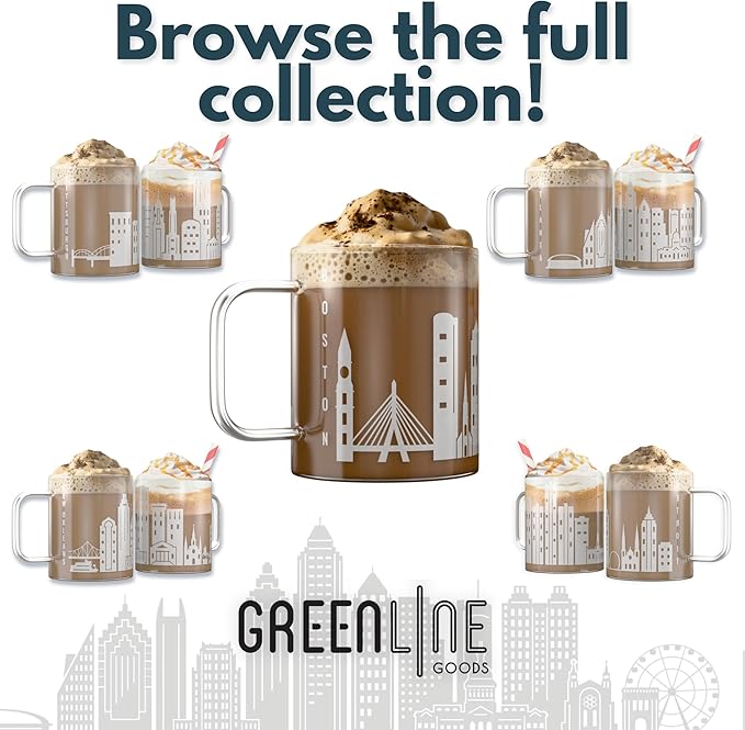 Greenline Goods – Nashville, TN Skyline Glass Coffee Mugs (Set of 2), 15 oz – Etched Wrap Design