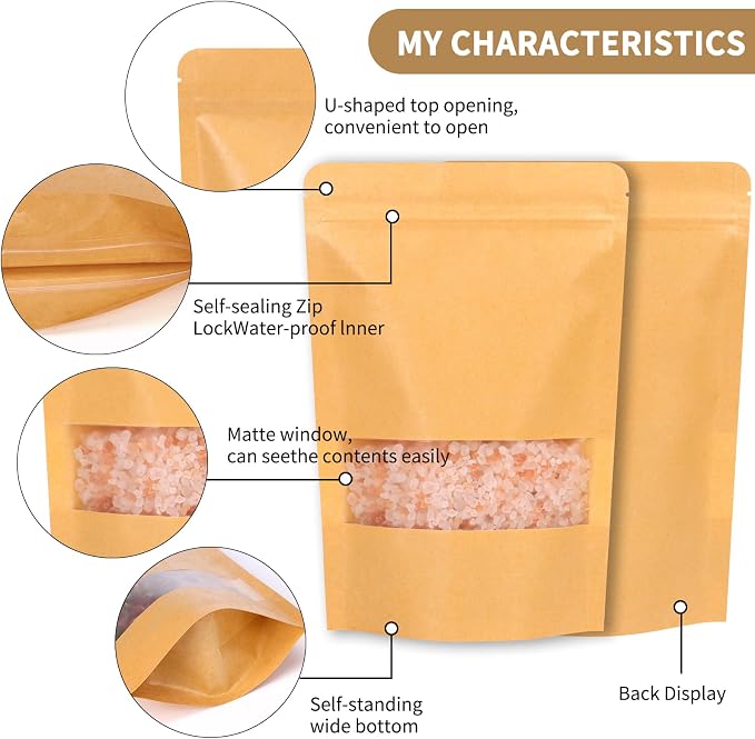 Moretoes 72pcs 5.9x8.6in Resealable Bags for Small Business&Home Packaging | Stand Up Pouches, Ziplock Bags with Window, Home & Small Business Packaging for Granola, Coffee, Snacks, Herbs, Dried Goods - Image 3