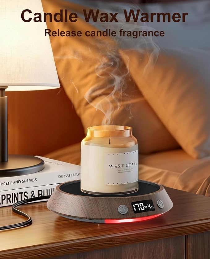 Kepwam Coffee Mug Warmer - 50W Electric Coffee Warmer for Desk 3 Temp Settings & 2-9 Timer Smart Cup Warmer for Desk Candle Warmer Plate with LED Lights Beverage Tea Milk Warmer for Home & Office - Image 4