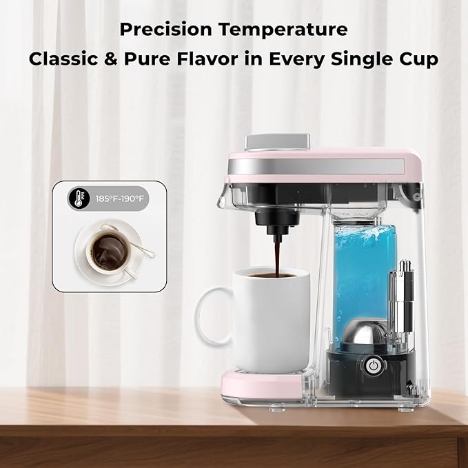 CHULUX Mini Single Serve Coffee Maker for K Cup, Fast Heating, Dusty Rose | Fast-Heating Boiler System, Single Cup Brewing, Portable Compact Design, Four-Hole Multi-Stream Needle, Adjustable Drip Tray - Image 7