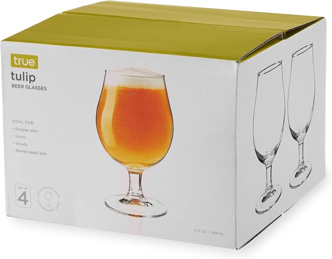 True Classic Tulip Beer Glasses, Sparkling Clear Drinking Glasses for Belgian Ales, Sours, IPA Beers, Cocktails, Gifts for Men, Game Night, Happy Hour, Home Bar, Elegant Glassware, 15 oz, Set of 4 - Image 10