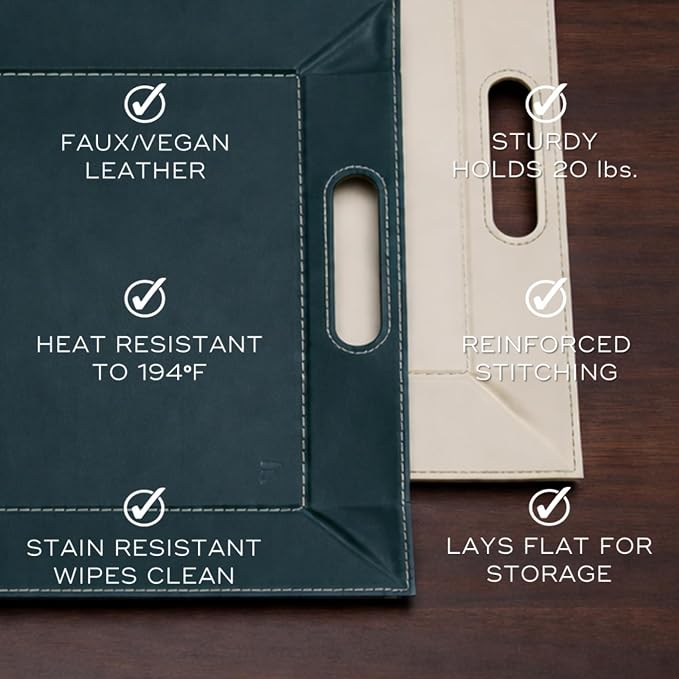 FREEFORM PLACEsMAT 2-in-1 Faux Leather Placemat & Serving Tray | Reversible Design, Lays Flat & Easy to Clean | Ottoman Food Tray, Perfect Housewarming Gift, 18” x 14” (Soft Teal & White, Set of 4) - Image 6
