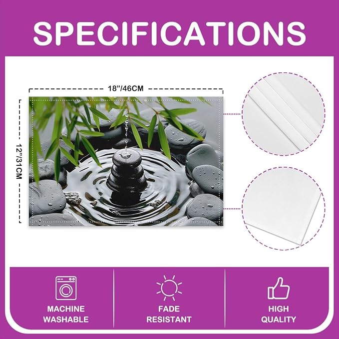 Feelyou Bamboo Rock Placemats Set of 4 12"x18" Tree Design Placemats for Dining Table Indoor Outdoor Kitchen Asian Culture Inspired Art Eastern Table Mats Placemat Green Gray Decor Table Place Mats - Image 4