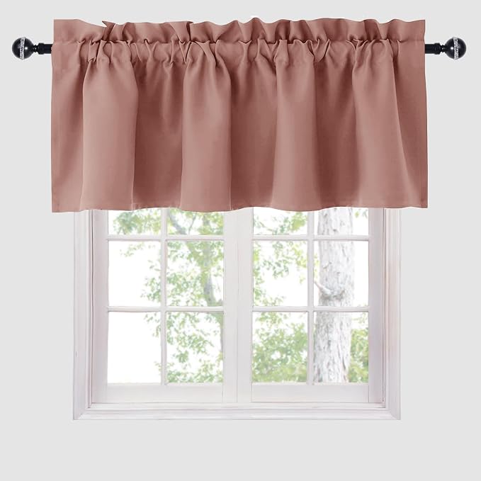 Hiasan Valance Curtains for Kitchen Blackout Thermal Insulated Solid Window Curtain Valance, Dusty Rose, 60 x 18 Inches, 1 Panel - Image 7