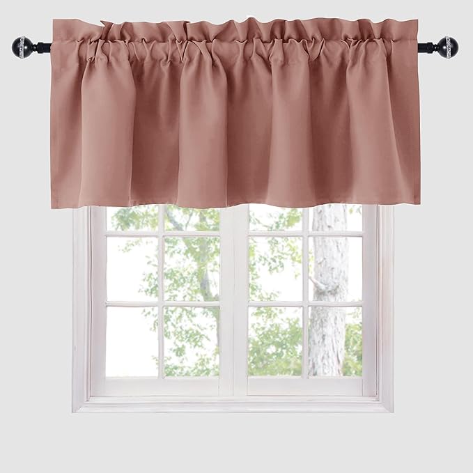 Hiasan Valance Curtains for Kitchen Blackout Thermal Insulated Solid Window Curtain Valance, Dusty Rose, 42 x 12 Inches, 1 Panel by Hiasan