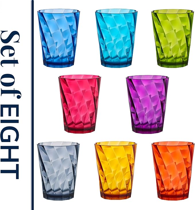 US Acrylic Optix Plastic Reusable Drinking Glasses (Set of 8) 14oz Rocks Cups in Jewel Tone Colors | BPA-Free Tumblers, Made in USA | Top-Rack Dishwasher Safe - Image 8