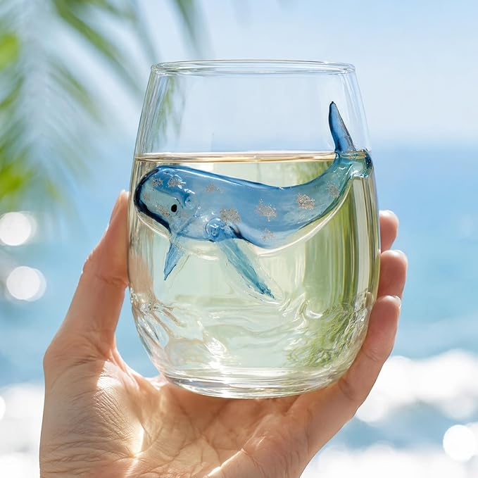 Ocean Themed Whale Hand-Blown Coastal Glassware for Gifts | Ocean Themed Octopus Glassware Hand Blown Coastal Stemless Wine Glasses Unique Coastal Decor Gift for Ocean Lovers - Image 5