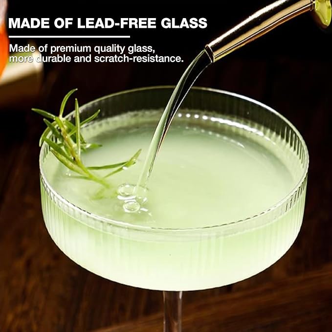 Qipecedm® 4 Pcs Ribbed Coupe Glasses, 10 oz Vintage Coupe Glass Set, Unique Martini Glass, Classic Cocktail Galssware, Bar Drinking Glasses Set Pefect for Cocktail, Wine, Champagne & Gift - Image 4