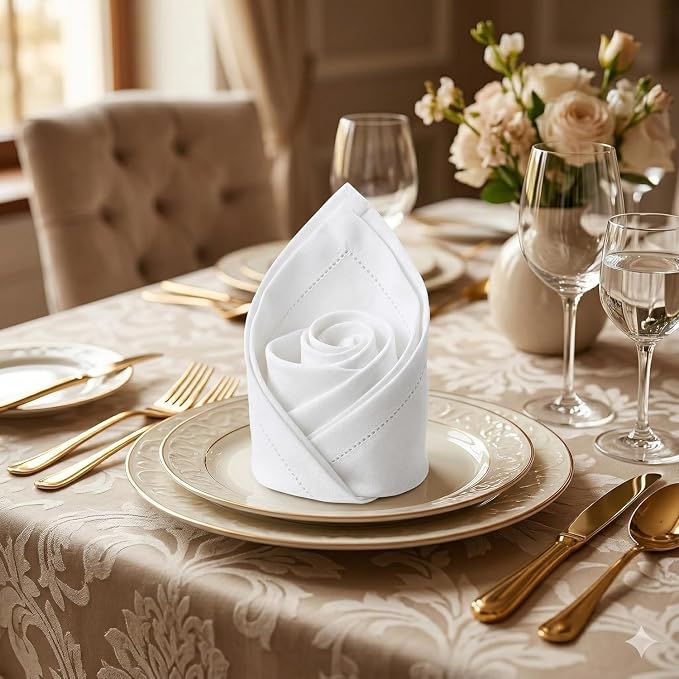 Urban Villa Hemstitch Cloth Dinner Napkins Cotton 20”x20” (Set of 6)-White - Image 8