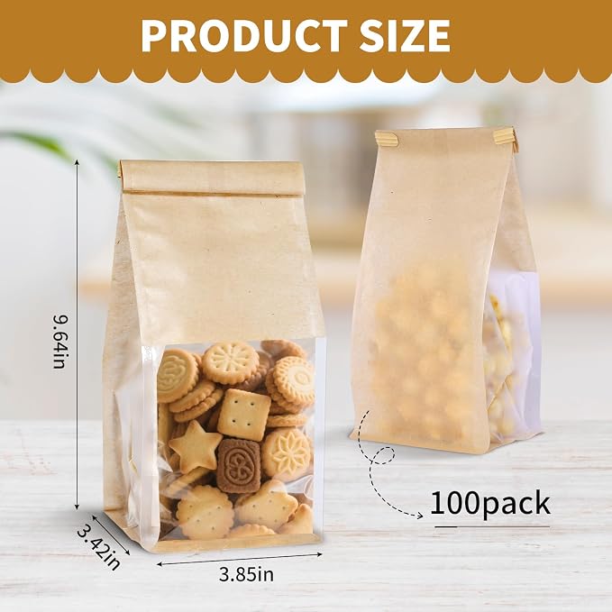 100 Pack Bread Bags for Homemade Breads，Small Bakery Bags with Window，Cookie Bags with Tin Tie，Bagel Bag，Coffee bag，Sourdough Bread Bags Foods Packaging Storage - Image 2