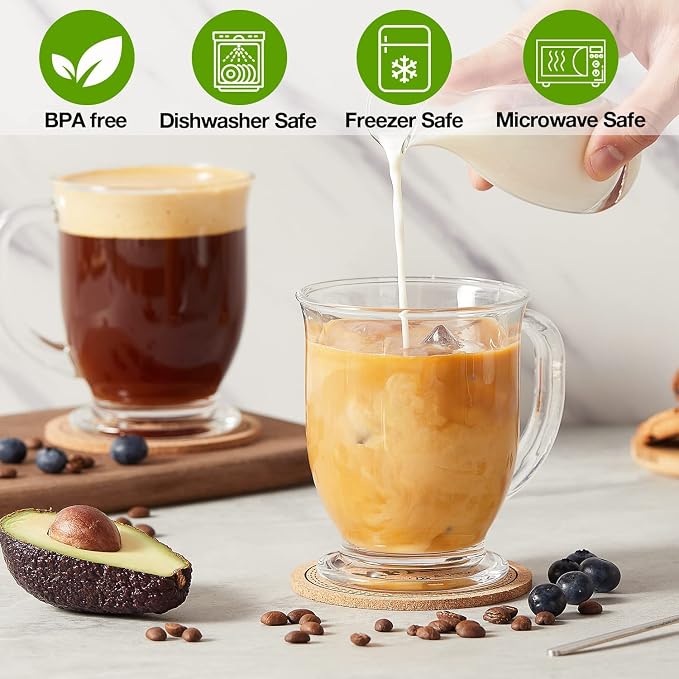Mfacoy Glass Coffee Mugs Set of 6, Clear Large Coffee Mug 15 Oz With Handles for Hot Beverages, Clear Mugs for Tea, Cappuccino, Latte, Espresso Coffee, Juice, Glass Coffee Cups - Image 4