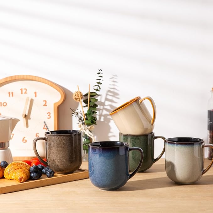 LERATIO 12OZ Ceramic Coffee Mugs Set of 6, Large Porcelain Coffee Cups With Large Handle For Latte,Cappuccino,Milk,Cocoa,|Dishwasher&Microwave Safe Mug Sets,Ideal for Man,Woman,Dad, Mom-Mixing - Image 6