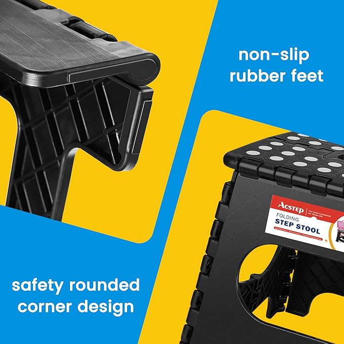 ACSTEP 11 Inch Folding Step Stool for Kids, Non-Slip Foldable Stools, Black | Heavy Duty Collapsible Foot Stool, Lightweight with Built-in Handle, Holds 300 lb for Adults Kitchen Bathroom Bedroom Outdoor - Image 6