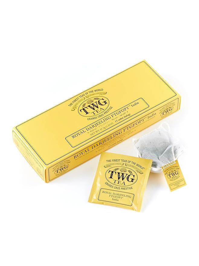 TWG Tea | Royal Darjeeling FTGFOP1 | Black Tea | Ripe Apricots | 15 Hand Sewn Cotton Tea Bags | Gift Set