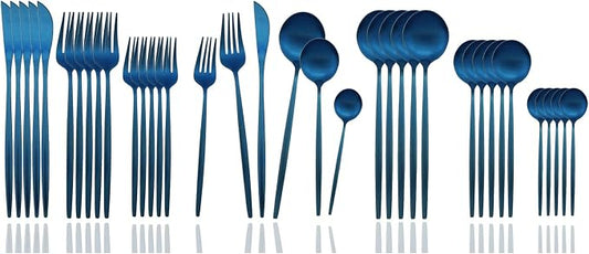 JASHII Silverware Set, 36 Piece Food Grade Stainless Steel Flatware Set Fork Spoon Knife Utensils for Daily Use and Party, Service for 6 Anti Rust, Safe in Dishwasher (Matte Blue) by JASHII