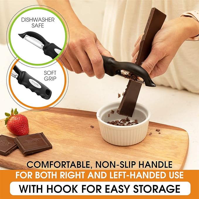 Spring Chef Swivel Vegetable Peeler for Kitchen w/Soft Grip Handle, Black | Premium Potato Peeler w/ Ultra Sharp Stainless Steel Blades, Multifunctional Veggie Peeler for Apple, Carrot, Cucumber, Fruit - Image 5