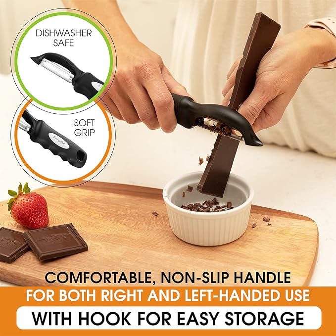 Spring Chef Swivel Vegetable Peeler with Soft Grip Handle, Set of 2, Black | Premium Potato Peeler w/ Ultra Sharp Stainless Steel Blades, Multifunctional Veggie Peeler for Apple, Carrot, Cucumber, Fruit - Image 4