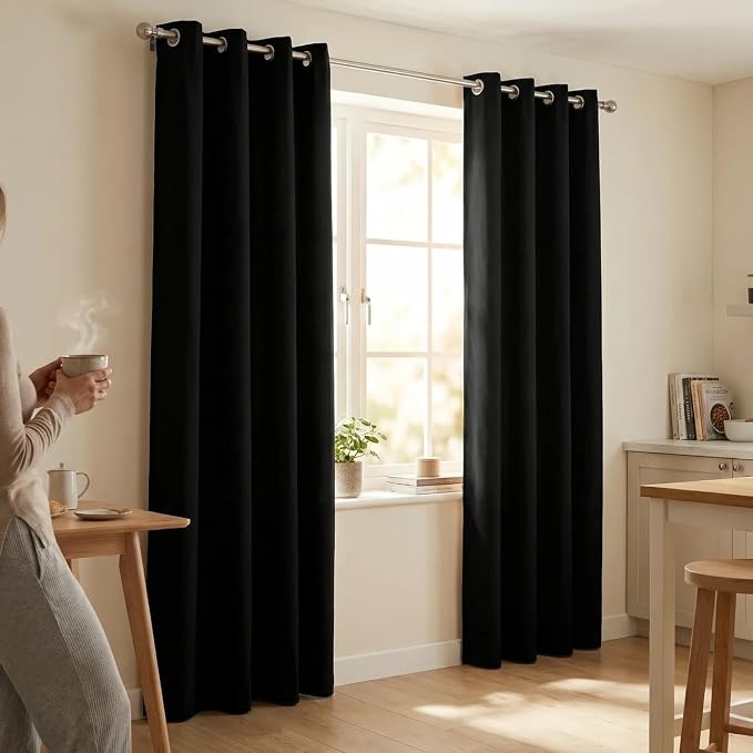 Urban Villa Cotton Grommet Curtains 50x84 (2 Panels) Black - Image 9